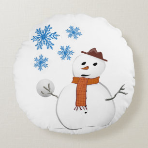 Christmas Round Pillow, Snowman Round Cushion