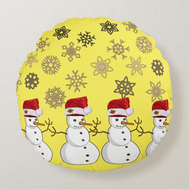 Christmas Round Pillow, Snowman Round Cushion (Front)