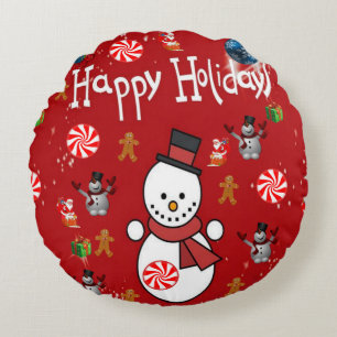 Christmas Round Pillow, Snowman Round Cushion