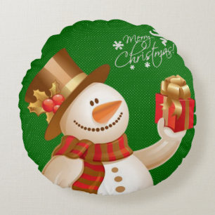 Christmas Round Pillow, Snowman Round Cushion
