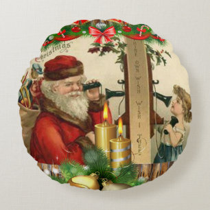 Christmas Round Pillow, Vintage Round Cushion