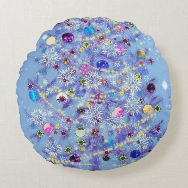 Christmas Round Pillow with Christmas Tree (Front)