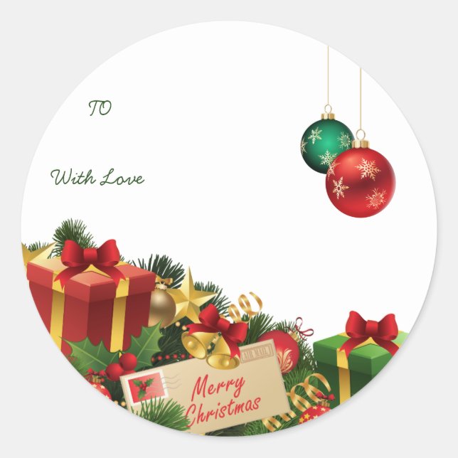 Christmas Round Sticker – Hand-Drawn Tree & Ho (Front)