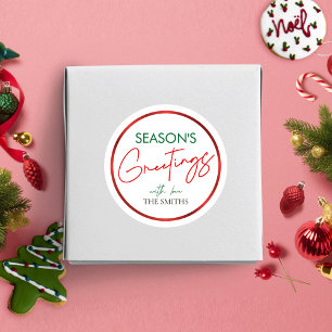 Christmas Round Sticker Red Script Personalised