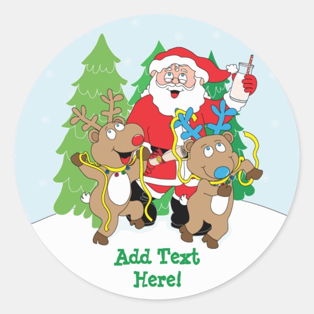 Christmas Round Stickers Santa Claus Personalise (Front)