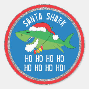 Christmas Round Stickers Santa Shark Personalise