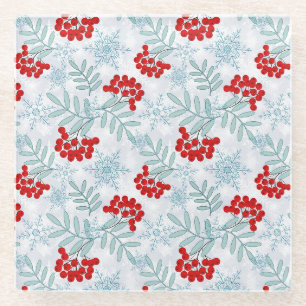 Christmas, Rowan, red, white, snowflakes Glass Coaster