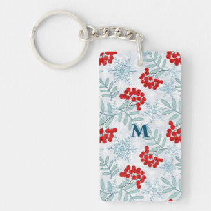 Christmas, Rowan, red, white, snowflakes Key Ring