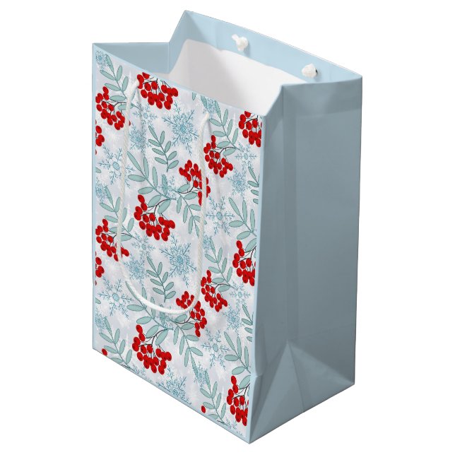 Christmas, Rowan, red, white, snowflakes Medium Gift Bag (Front Angled)