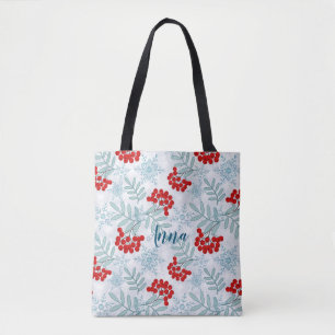 Christmas, Rowan, red, white, snowflakes Tote Bag