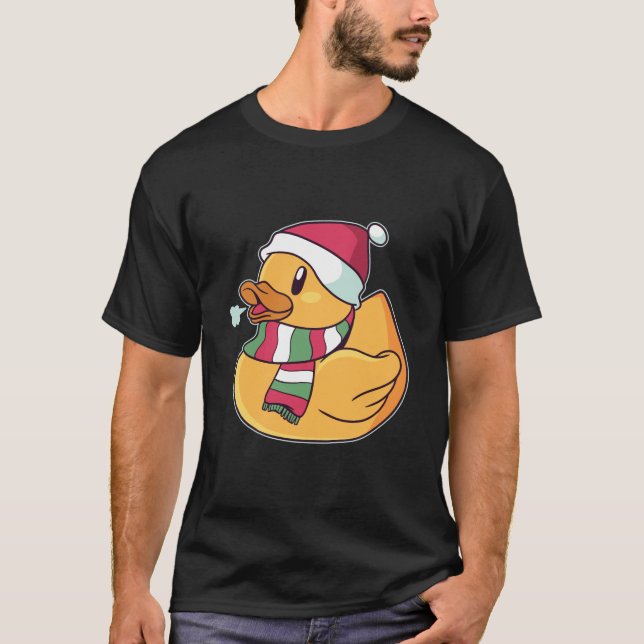 Christmas Rubber Duck Santa Hat Gift For Duck Fans T-Shirt (Front)