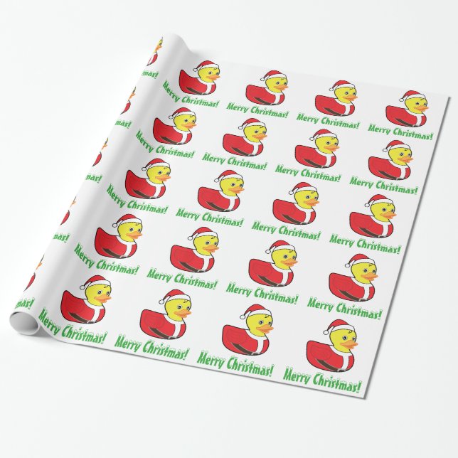 Christmas Rubber Ducky in Santa Outfit Wrapping Paper (Unrolled)