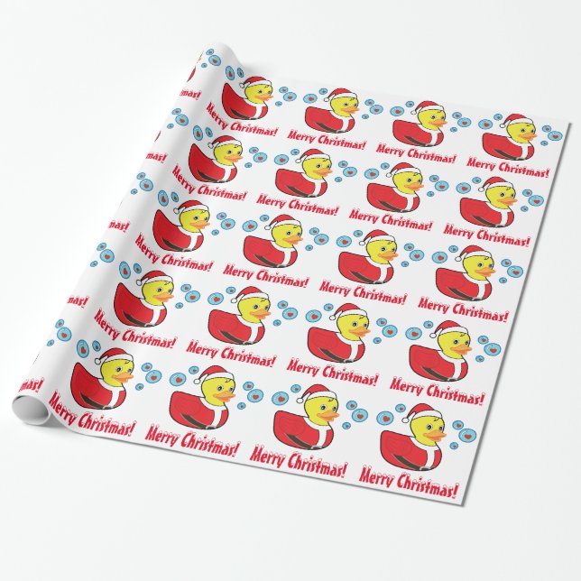 Christmas Rubber Ducky in Santa Outfit Wrapping Paper (Unrolled)