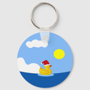 Christmas Rubber Ducky w/ Santa Hat Keychain