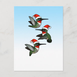 Christmas Ruby-throated Hummingbird Holiday Postcard