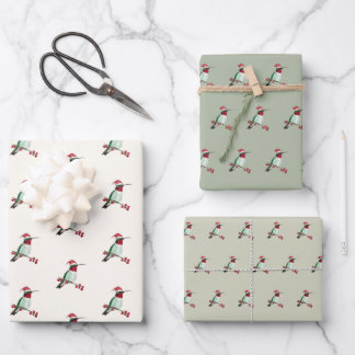 Christmas Ruby-throated Hummingbird Wrapping Paper Sheet