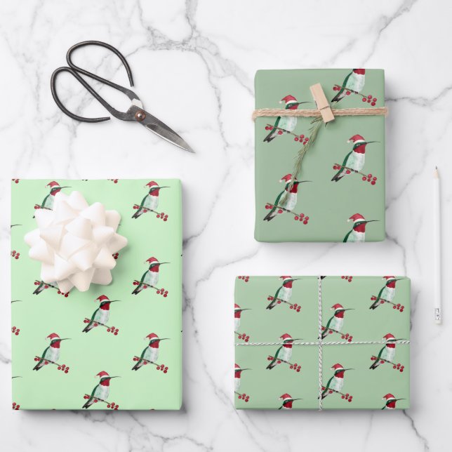 Christmas Ruby-throated Hummingbird  Wrapping Paper Sheet (Front)