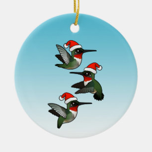 Christmas Ruby-throated Hummingbirds Ceramic Tree Decoration