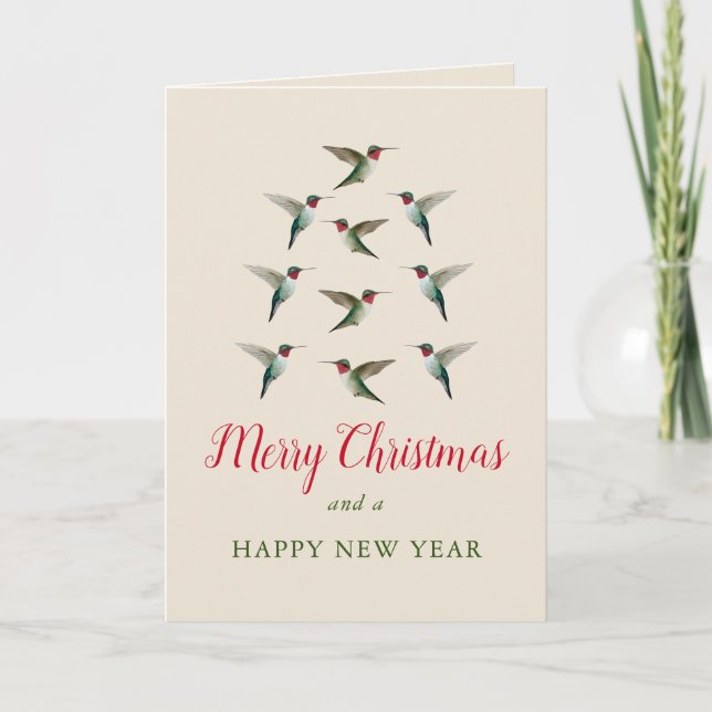 Christmas Ruby-throated Hummingbirds Holiday Card (Front)