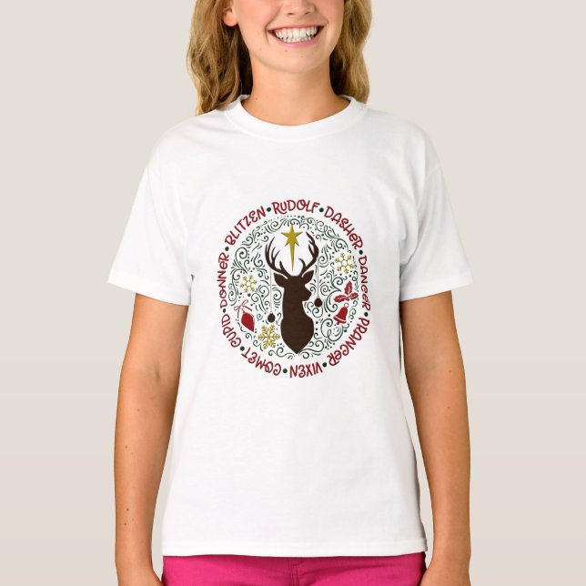 Christmas Rudolf Reindeer Names  T-Shirt (Front)