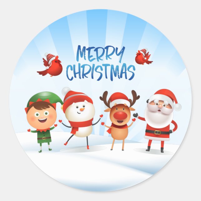 Christmas Rudolf The Reindeer and Friends   Classic Round Sticker (Front)