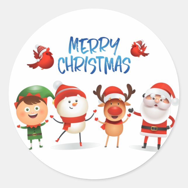 Christmas Rudolf The Reindeer and Friends    Classic Round Sticker (Front)