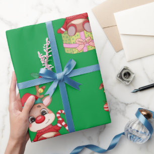 Christmas Rudolph Red Nose Reindeer sitting Wrapping Paper