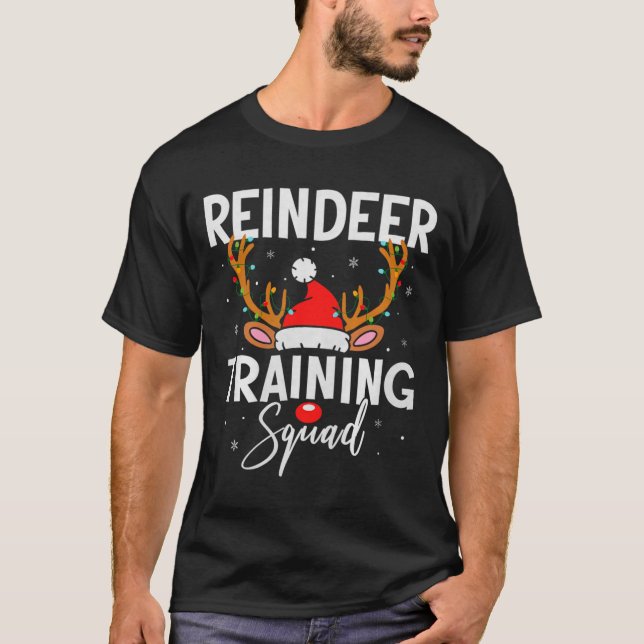 Christmas Running Team Funny Reindeer Training Squ T-Shirt (Front)