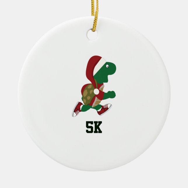 Christmas Running Turtle 5K Ceramic Tree Decoration (Front)