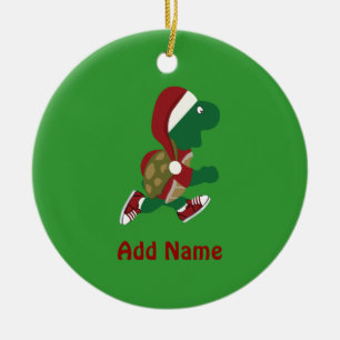Christmas Running Turtle Ceramic Tree Decoration