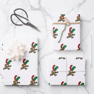Christmas Running Turtle Wrapping Paper Sheet