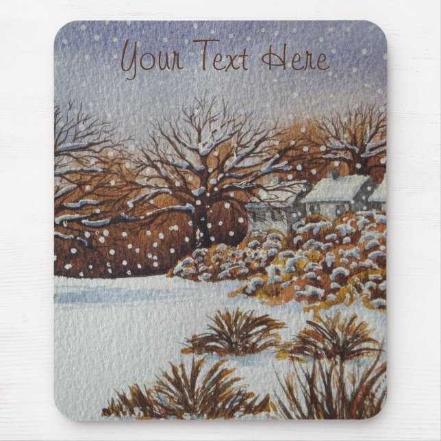 Christmas rural cottages snow scene art mouse mat (Front)