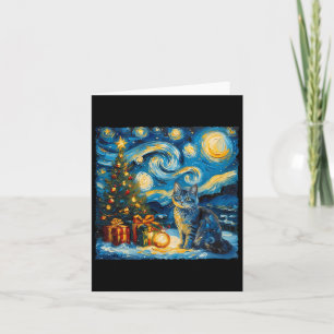 Christmas Russian Blue Cat Art Van Gogh's The Star Card