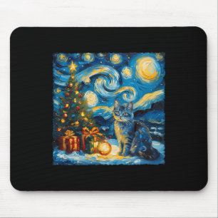 Christmas Russian Blue Cat Art Van Gogh's The Star Mouse Mat