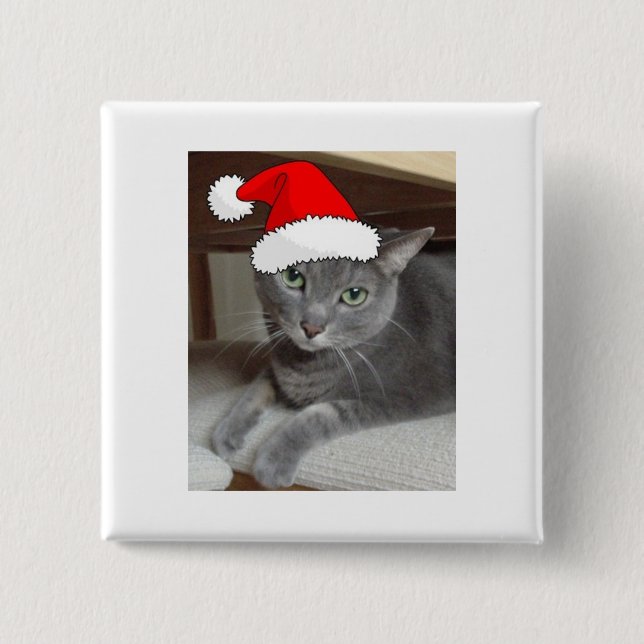 Christmas Russian Blue Gray Cat 15 Cm Square Badge (Front)