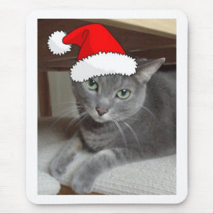 Christmas Russian Blue Grey Cat Mouse Mat