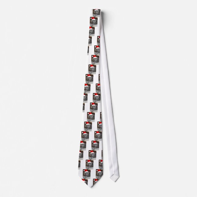 Christmas Russian Blue Grey Cat Tie (Front)