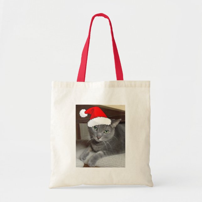 Christmas Russian Blue Grey Cat Tote Bag (Front)