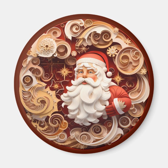 Christmas Rust Brown Santa 3d Wood Look Magnet (Front)