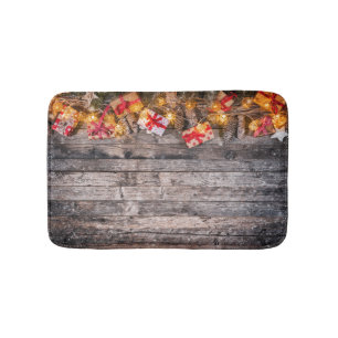 Christmas rustic background, wooden planks. bath mat
