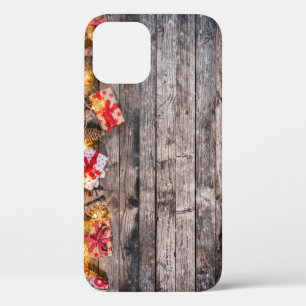 Christmas rustic background, wooden planks. iPhone 12 case