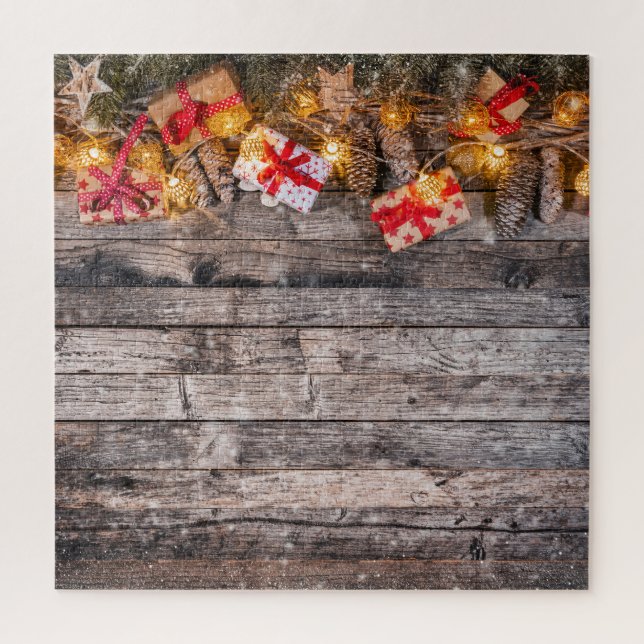Christmas rustic background, wooden planks. jigsaw puzzle (Vertical)