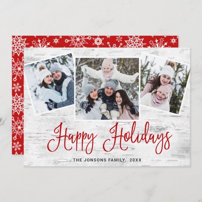 Christmas Rustic Birch Bark 3 PHOTO Greeting Holiday Card (Front/Back)