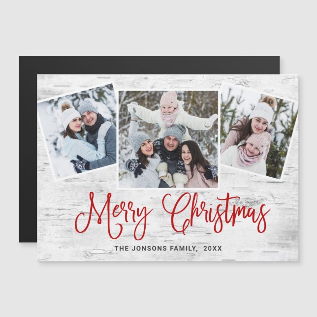 Christmas Rustic Birch Bark 3 PHOTO Magnetic Card (Front/Back)