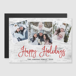 Christmas Rustic Birch Bark 3 PHOTO Magnetic Card