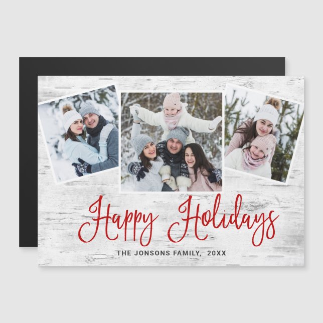 Christmas Rustic Birch Bark 3 PHOTO Magnetic Card (Front/Back)