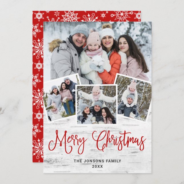 Christmas Rustic Birch Bark 4 PHOTO Greeting Holiday Card (Front/Back)