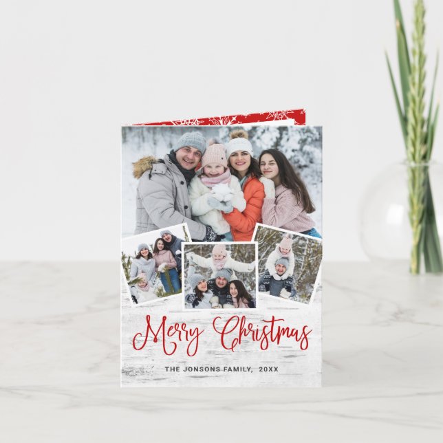 Christmas Rustic Birch Bark 4 PHOTO Greeting Holiday Card (Front)