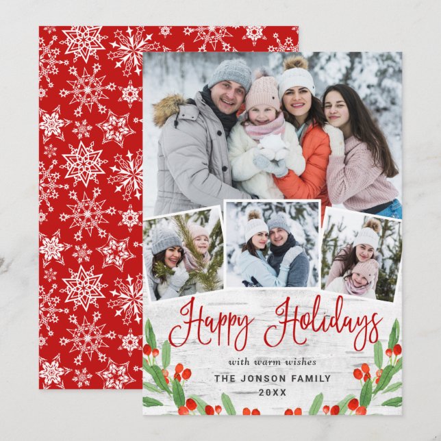 Christmas Rustic Birch Bark 4 PHOTO Greeting Holiday Card (Front/Back)