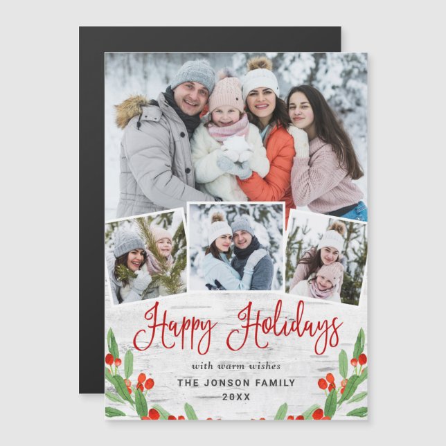 Christmas Rustic Birch Bark 4 PHOTO Magnetic Card (Front/Back)